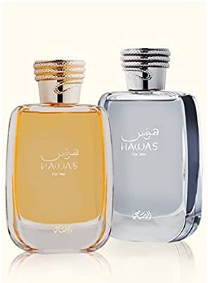 Hawas EDP (Couple Set) Men & Women 100 ML (3.4 oz) | Oriental Fragrance for Every Occasion | Enchanting Cinnamon, Bergamot, Orange Blossom | Elegant Bottle Perfumes I Value Pack I by RASASI Perfumes