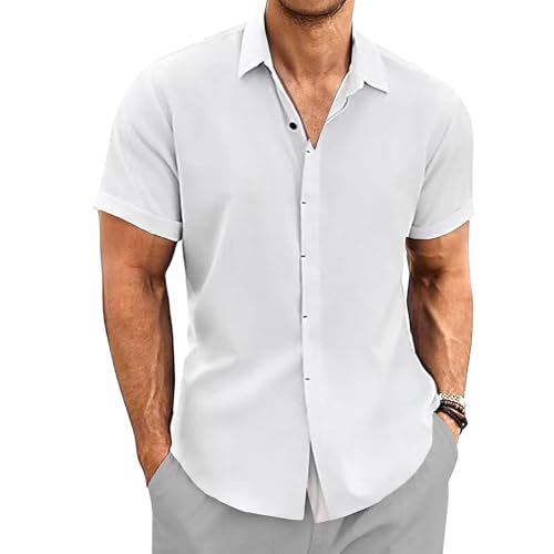Chemise Cuba col revers homme en coton et lin décontractée à boutons pour l'été