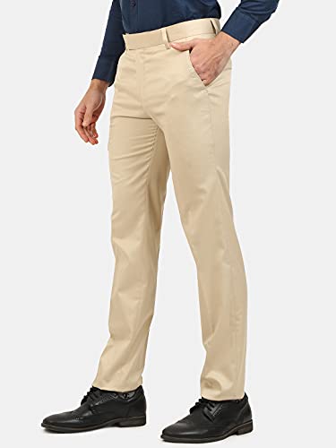 Image of Classic Collection Men's Smart Slim Fit 2-Way Stretchable Formal Trousers Made of Cotton Viscose Blend Fabric with Hidden Expandable Waistband and 3 Slant Pockets Plus 1 Ticket Pocket