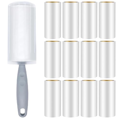 Omtofo 12 Rollos Rodillo Quitapelos Mascotas, Rodillo Pelo Mascotas 720 Hojas, con asa y Cubierta Antipolvo, Quita pelos Mascotas para Quitar el Polvo y el Cabello, Adhesivo Extra