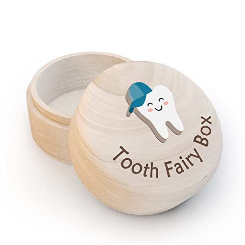 Image of Azbuk Tooth Fairy Box for Kids, Hat Tooth Wooden Box and 3D Tooth, Stores Lost Teeth for Boy Girl Child, Dropped Tooth Keepsake Storage Box to Place Under Pillow, Teeth Container Box