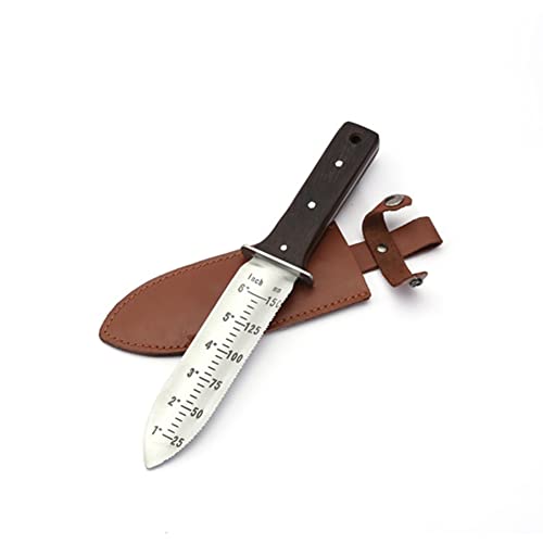 Couteau de Jardin- Aménagement paysager, Creusement, Désherbage, Coupe, Plantation Outil de Jardinage avec étui en Cuir, Lame en Acier Inoxydable (Noir)