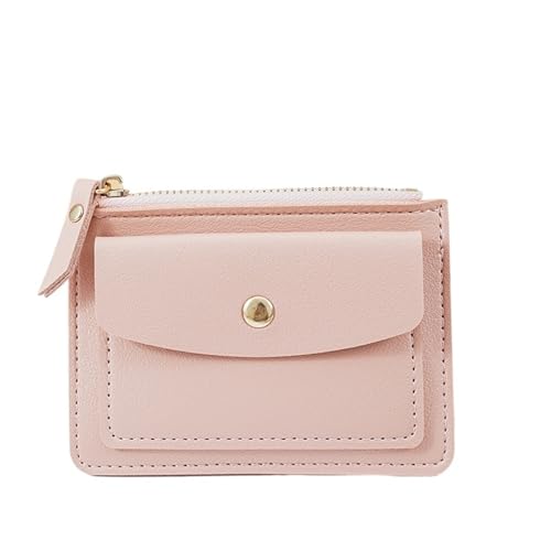 Multifunctional Card Holder Short Stylish Simple Zipper Buckle Coin Purse(Pink)