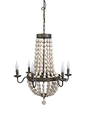 70% Off Everything Creative Co-Op Metal Chandelier with Wood Beads & 6 Ceiling Lights, 30 Round by 39 Height, White