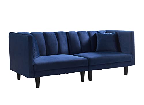 Lch Convertible Velvet Futon Bed, Modern Sleeper Sofa With 2 Pillows, 3 Adjustable Angles For Backrest,Living Room Couch With 7 Sturdy Metal Legs,Upholstered Loveseat For Home,Office,Navy Blue #TOP3