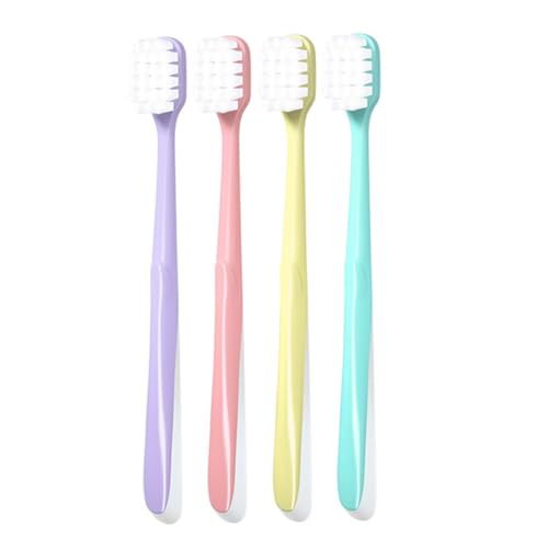 GLEAVI Juego de 4 Cepillos de Dientes para Adultos Cerdas Suaves de Algodón Cabezal Ancho y Diseño Cuadrado Colores Azul Rosa Morado y Amarillo Adecuado para Limpieza Dental y