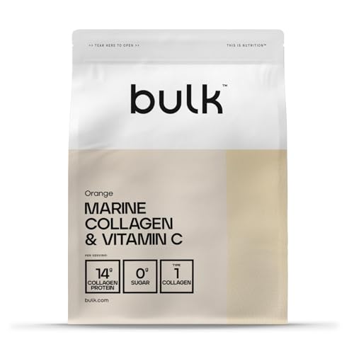 Bulk Marine Collagen and Vitamin C Powder, 14000 mg Per Serving, Type 1, Orange, 250 g, 16 Servings, Packaging May Vary