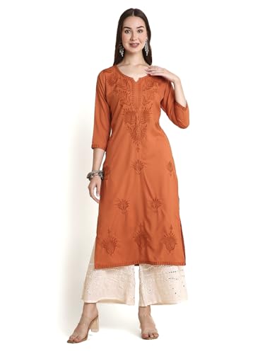 Image of RATAN Rayon Straight Lucknowi Chikankari Ethnic Wear Kurta for Women