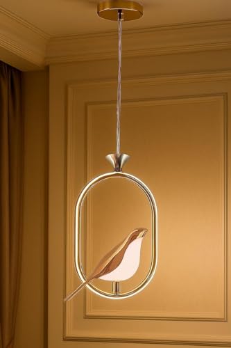 Image of Modern Bird Design LED Pendant Light | Gold Finish Hanging Lamp | Decorative Ceiling Light for Living Room, Bedroom, Dining Area & Home Decor