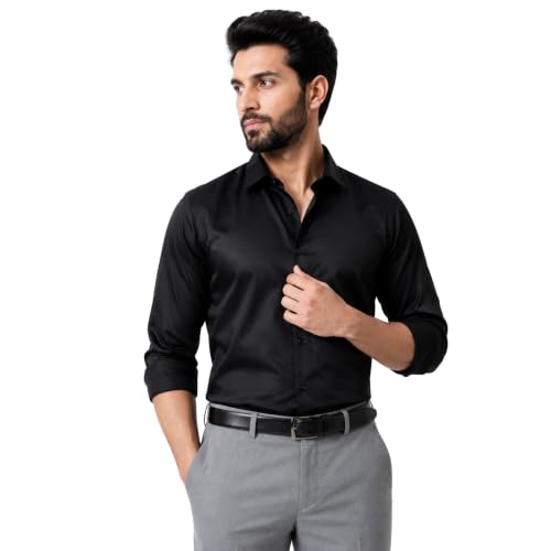 Image of BEYOURS Men's Full Sleeve Shirt Regular Fit Spread Collar 100% Cotton Satin Office & Formal.