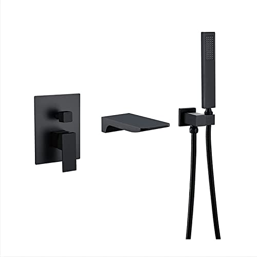 Robinet de baignoire cascade mural noir avec douchette monocommande
