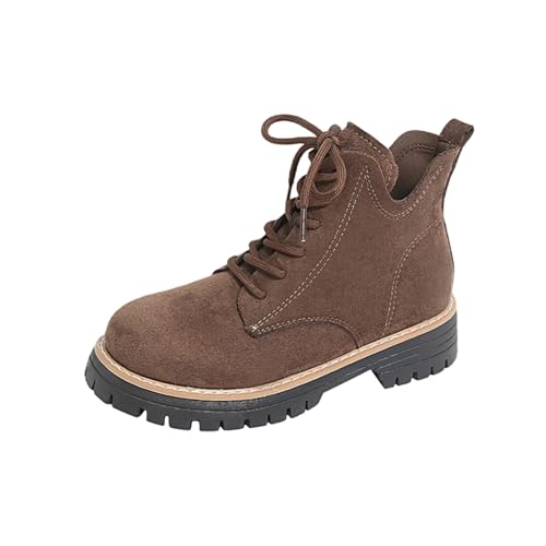 Bottes d'hiver courtes pour femme à lacets et bout rond en flocage