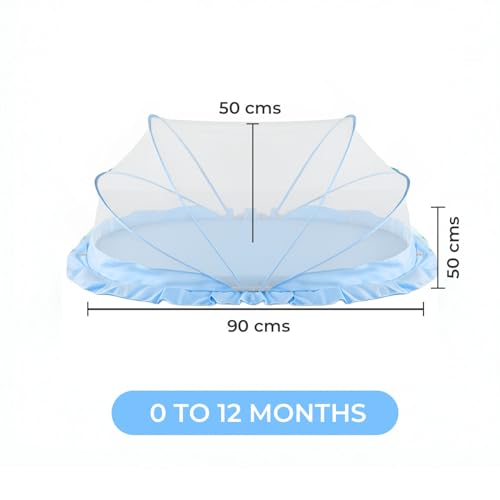 Image of SafeMyles Foldable Baby Mosquito Net with Bed | Soft & Breathable Polyester Mesh with Elegant Round Frill | Ideal for Newborns, Infants & Toddlers (Blue, 90x50x50 cm)