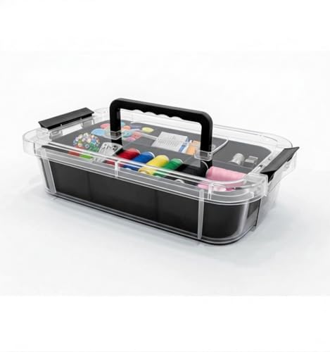 Image of plastic boxes for Storage transparent box, Portable & Stackable Space Saving Organiser with Lid for Jewelry, Arts & Crafts, Buttons, Beads (Black, 1 TIER WITH 1 TRAY)