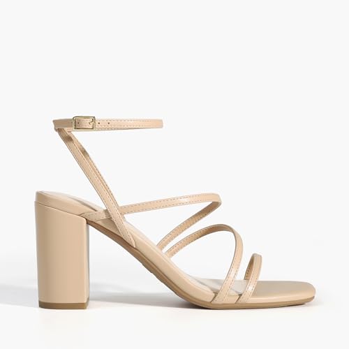 DREAM PAIRS Women's Heels Chunky Block Strappy Square Open Toe Ankle Buckle Heeled Sandals Wedding Party Dress Shoes Indie2