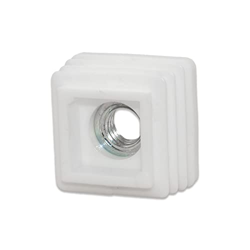 Image of Flyshop White M8 Threaded Plastic Plugs Square Tube End Caps Tubing Plugs Inserts Furniture Glider 25 mm x 25 mm 4 Pcs