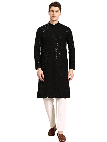 Image of Rajubhai Hargovindas Men Chikankari and Sequin Work Kurta