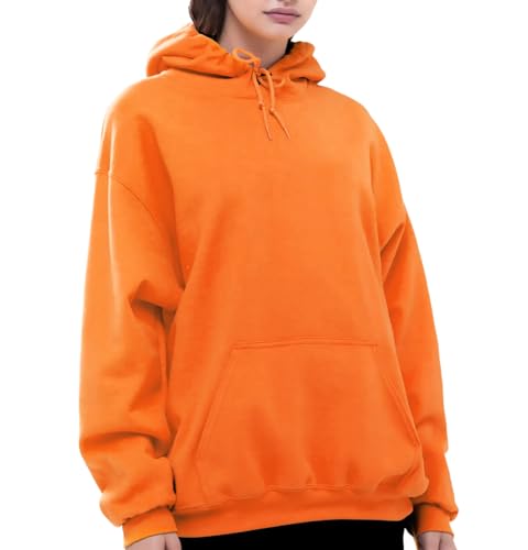 CRFANSHIRT Casual Unisex Hoodies Sweatshirt for Men Women, Comfortable Lightweight Fleece Adult Pullover with Pockets Orange XL