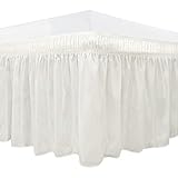 Biscaynebay Wrap Around Bed Skirts for Queen Beds 15 Inches Drop, Ivory Elastic Dust Ruffles Easy...