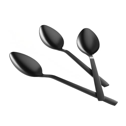 AGYO Bond Nero – Set 3 Cucchiaini da Dessert 15 cm in Acciaio Inox 18/10 con Rivestimento Opaco, Manico Sottile Ergonomico, Antiruggine, Lavabili in Lavastoviglie
