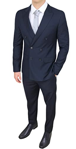 Completo Abito Uomo Sartoriale Doppiopetto Foderato Vestito Elegante Cerimonia (IT,
