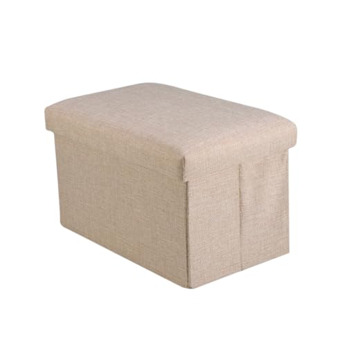 COLLBATH Banco Otomano Plegable de Lino Beige con Tapa Asiento y Baúl de Almacenamiento para Dormitorio y Salón Reposapiés Resistente para Juguetes y Libros Compacto y Fácil de Guardar