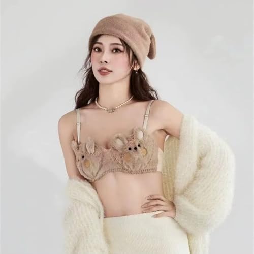 Image of Premium Cute Bunny Plush Bra & Panty Lingerie Set for Women - Imported Soft Fuzzy Rabbit Cartoon Innerwear, Sexy Cozy Teddy Fur Bunny Cosplay Lingerie for Honeymoon Romantic Date