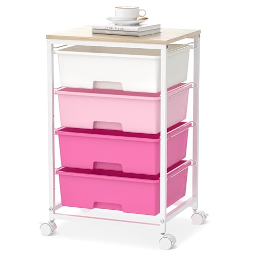 Image of SYKIARIOL Rolling Cart with Drawers, 4-Drawer Utility Cart, Pink
