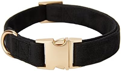 Soft Cotton Dog Collar with Metal Buckle Adjustable Heavy Duty Comfy Corduroy Collars for Small Medium Large Dogs,Black,Medium