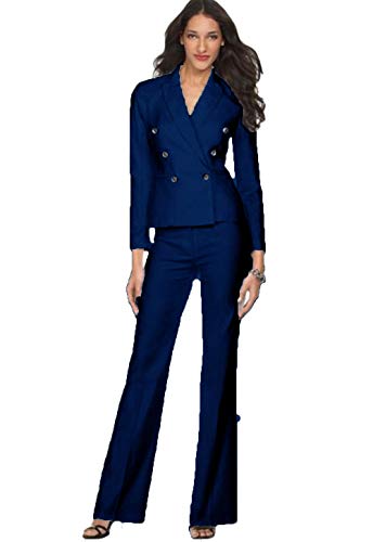 HYC Female Elegant Pant Suits Formal Work Womens Business Suits Double Breasted Blazer Office Trousers Suit Royal Blue