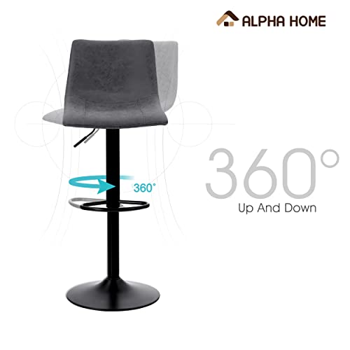Alpha Home 2 Pack Bar Chairs, 360 Degree Swivel Bar Stools Set Of 2 With Pu Leather, Counter Stools For Kitchen Counter With 300 Lbs Capacity, Adjustable Counter Height Bar Stools With Back, Grey #TOP4