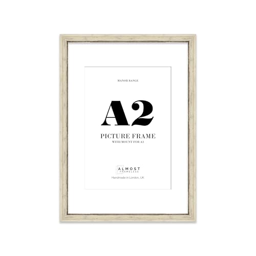 Image of A2 Distressed Cream Picture Frame - A2 Frame with A3 Mount for A2/A3 Pictures Art Deco Style Gallery Wall, 1 Pack