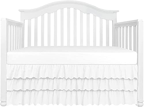 3 Step Tiered Ruffled Crib Skirt Baby Girl Nursery Bedding Dust Ruffle 18'' Inch Drop - White