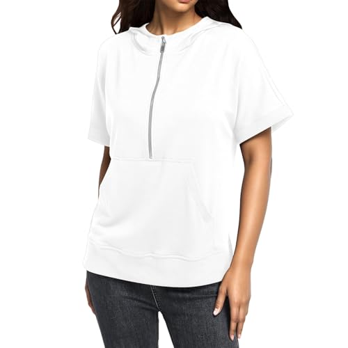 Haut à capuche manches courtes femme zippé design uni épuré avec poches confort