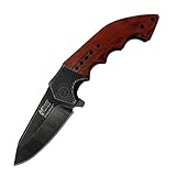 MTech USA Xtreme MX-A829BW Spring Assist Folding Knife, Black Stonewashed Straight Edge Blade, Brown Handle, 5.25-Inch Closed