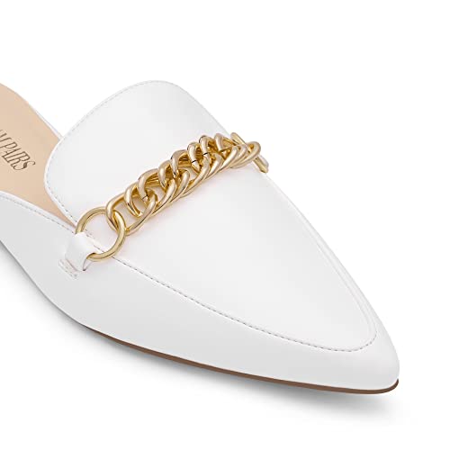 Dream Pairs Womens Flat Mules Buckle Pointed Toe Backless Slip On Slides Loafer Shoes, White-1-8 (Dml211) #TOP3