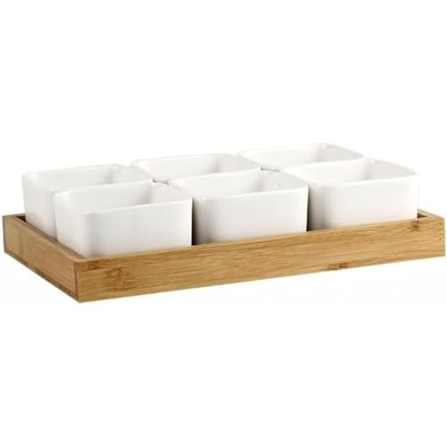 OARGIFT 蒸し碗 セラミック製の卵蒸し用ボウル 茶碗蒸し 竹の受け皿 竹製 トレイ ボウル 食器 キッチン用品 スープ碗 電子レンジ対応 蒸碗 食事用 大容量 茶碗 うつわ 器 皿 お皿 陶器 旅館 和食器 飲食店 おしゃれ 業務用 調理用品 (正方