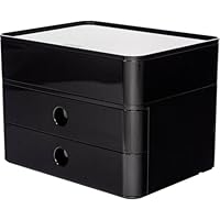 HAN Schubladenbox Allison SMART-BOX plus mit 2 Schubladen, Trennwand sowie Utensilienbox, inkl. Kabelführung, stapelbar, Büro, Schreibtisch möbelschonende Gummifüße, 1100-13, hochglänzend schwarz