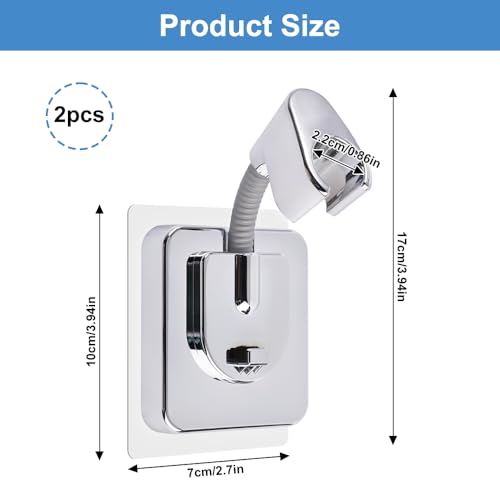 2 Stück Selbstklebender Duschkopfhalterung, 360° Adjustable Duschkopfhalterung Ohne Bohren, Duschhalterung Ohne Bohren mit Haken, Selbstklebender Duschbrause Halterung Handbrause