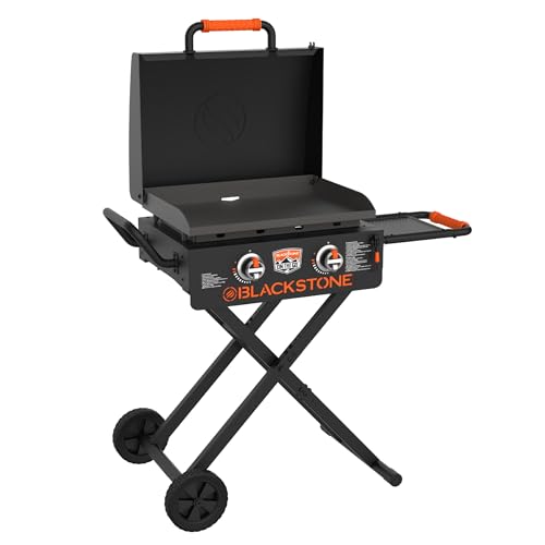 Blackstone 2350 On-the-Go 22” Omnivore Flex-Fold Griddle with Locking Hood, Powder Coated Steel, Black