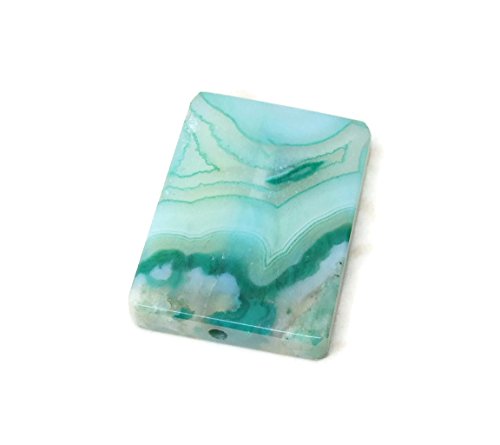 Green Cherry Blossom Rectangle Agate Bead Pendant - Natural Stone Pendant, Druzy Pendant, Gemstone Pendant, Polished, Connector - 30mm x 40mm
