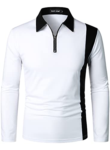 Mens Long Sleeve Polo Shirts with Color Block and Zipper