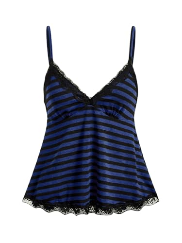 SOLY HUX Womens Y2K Lace Cami Sleeveless Striped Spaghetti Strap Camisole Gothic Babydoll Tops Black and Blue Small