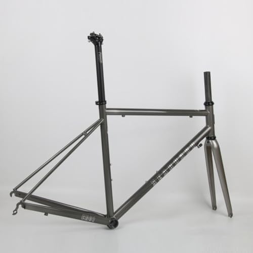BSFHQS 44cm 47cm 50cm 53cm 56cm Bike Frameset 700C Road Bike Frame Chrome-Molybdenum Steel C/Rim Brake Frame with Carbon Fork F100mm R130mm QR BSA BB68mm(Gray A,56cm)