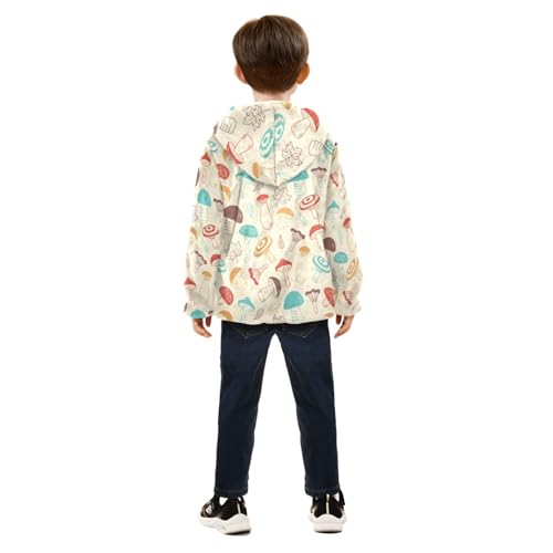 Falling Mushrooms Colorful Doodle Girls Fleece Jacket Girls Fall Jacket Girls Zip Up Hoodie Girls Sherpa Jacket 2-10T4