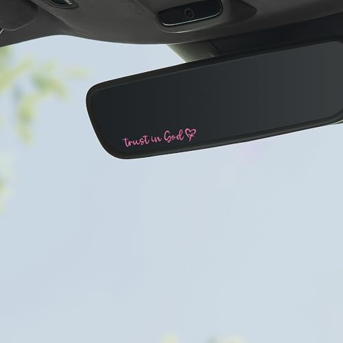 Tioollev 2 PCS Trust in God Rearview Mirror Decals, Automotive Vinyl Rear View Mirror Decorative Stickers, Waterproof Trust in God Stickers for Car Truck Laptop, Car Accessories (Heart God-Pink)