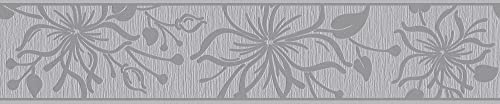 A.S. Création Moderne Blumen Bordüre Selbstklebend Grau Glitzer 346667 5,00 m x 0,13 m Made in Germany