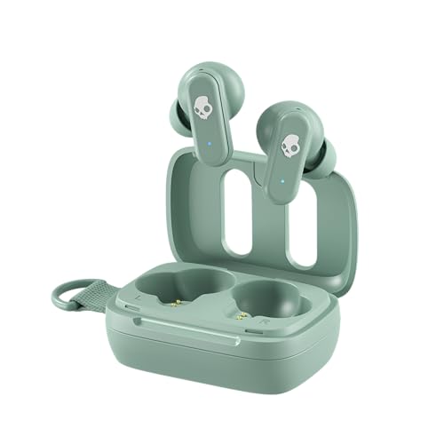 Skullcandy Dime 3 Wireless Earbuds, Bluetooth Headphones, Noise Isolating Fit, Up to 20 Hours Battery, Microphone for iPhone Android, Easy Carry with Integrated Lanyard   Preppy Sage