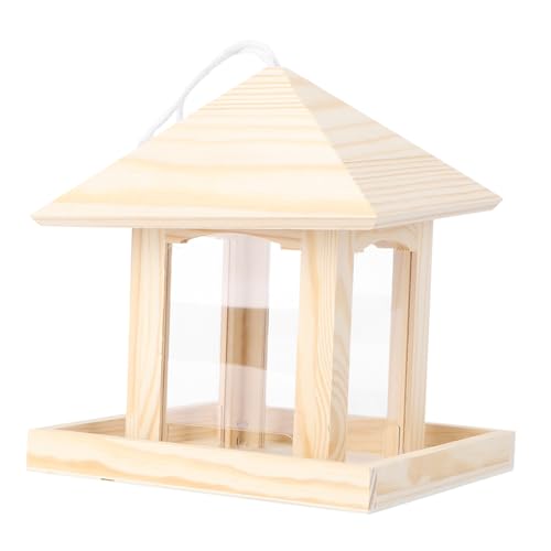 QUMIIRITY 屋外用吊り下げ式木製バードフィーダー 鳥の餌入れ 室外耐候性野鳥餌台 バルコニーガーデン用小鳥餌箱