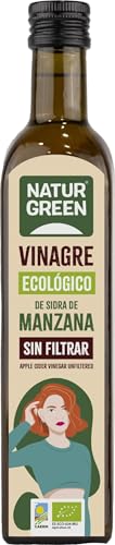 NaturGreen - Vinagre de Sidra de Manzana Bio, Sin Filtrar, Producto Ecológico, Acidificación Natural, Acidez 6% - 500 ml